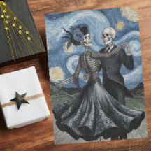 Noite de Dança de Esqueletos Céu Estilo Van Gogh D