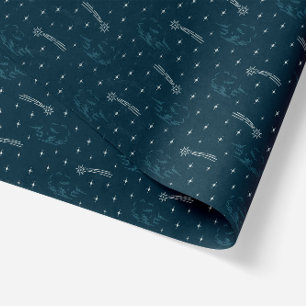 Papel De Seda Noite Estrelada em Estrelas de Natal Azuis
