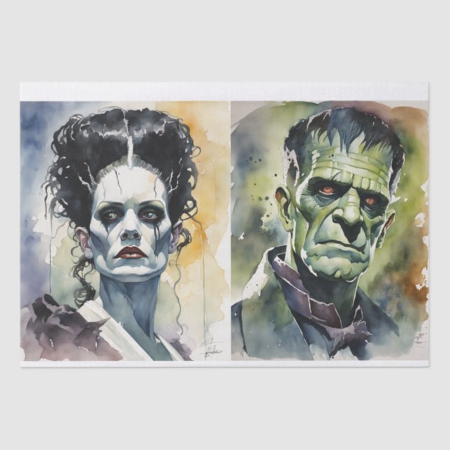Papel De Seda Noiva de Watercolor de Frankenstein & Frankenstein (Frente )