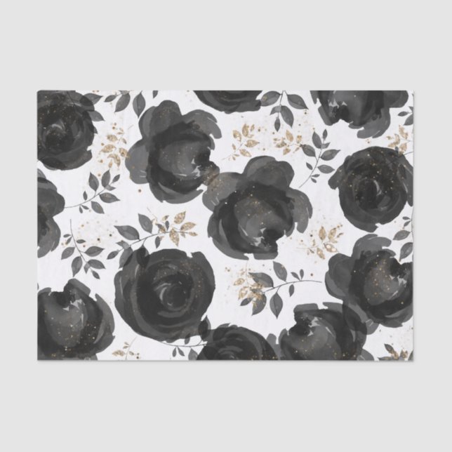 Papel De Seda Noiva Folhas Florais Glam Ouro Preto (Frente )