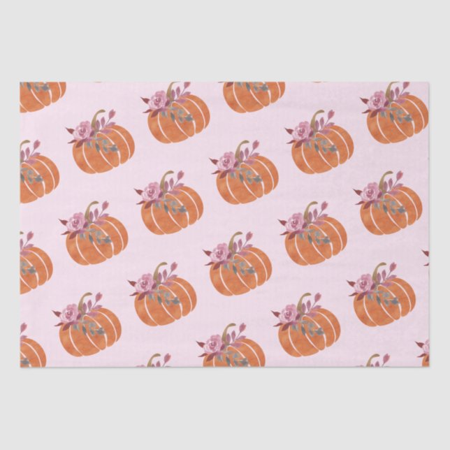Papel De Seda Noivado bonito Pumpkin Floral Girly Pink (Frente )
