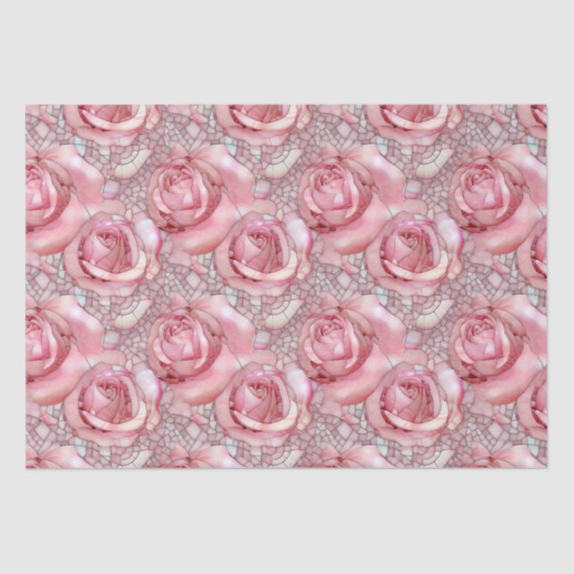 Papel De Seda Noivado do Padrão Mosaico Rosa Rosa Elegante (Frente )