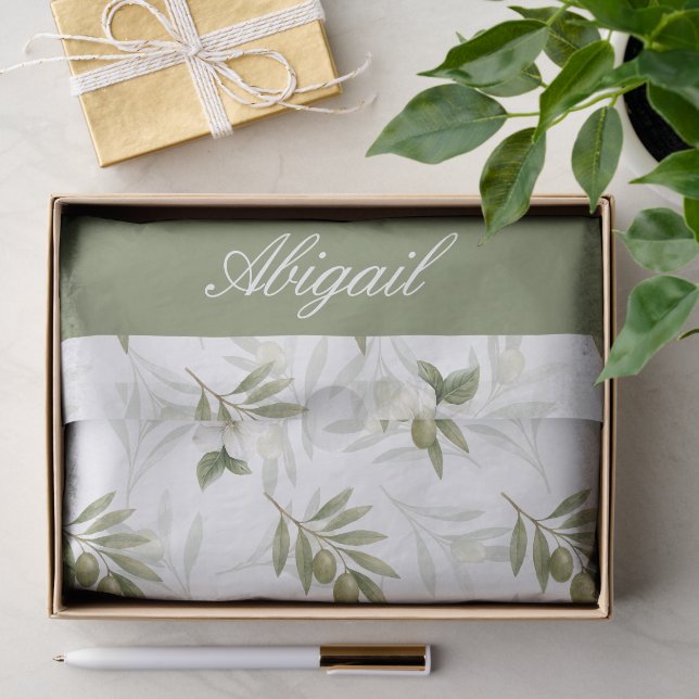 Papel De Seda Nome Azeite de Sage Atemporal em Aquarela (Presente)