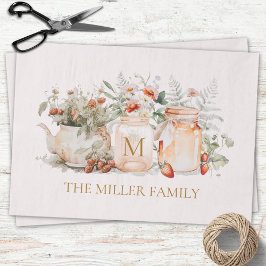 Papel De Seda Nome da Família Botânica Floral Florestal Monogram