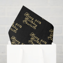 Papel De Seda Nome da Festa de 90 Anos Preto Padrão Moderno