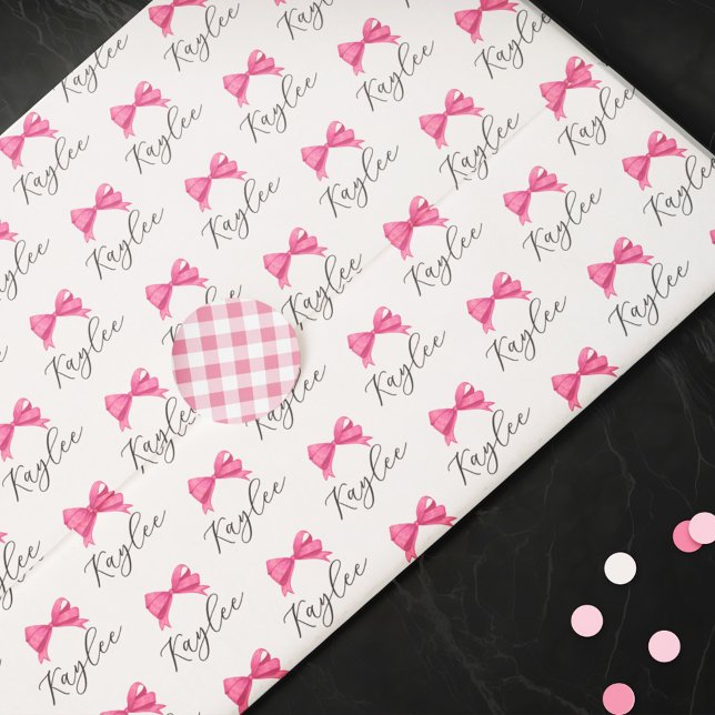 Papel De Seda Nome do Arco Rosa Girly no Padrão de Script (Criador carregado)