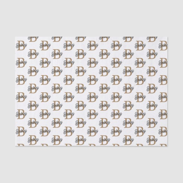 Papel De Seda Nome do Monograma Elegante Moderno Script Dourado  (Frente )