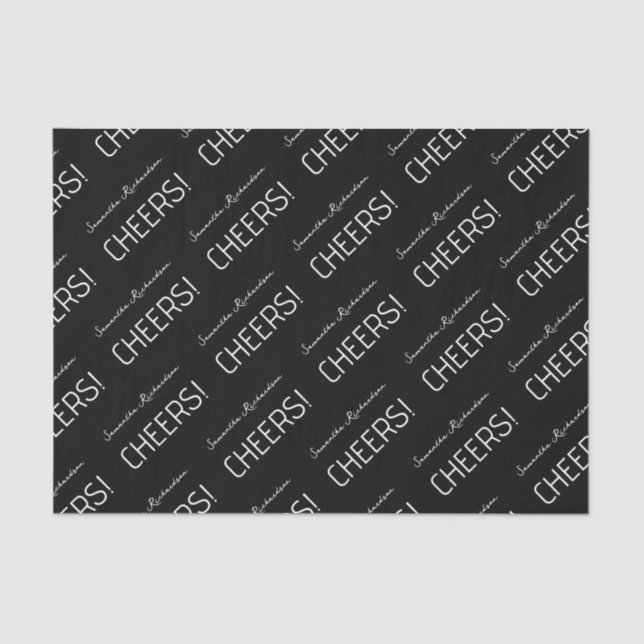 Papel De Seda Nome do Script Branco Preto Elegante (Frente )