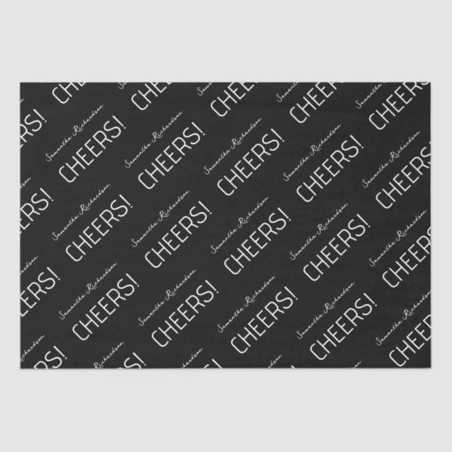 Papel De Seda Nome do Script Branco Preto Elegante (Frente )