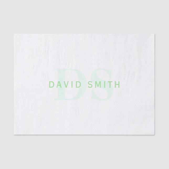 Papel De Seda Nome Moderno e Monograma | Verde e branco (Frente )