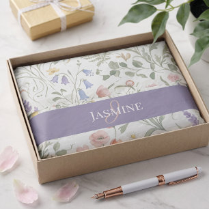 Papel De Seda Nome Monograma Flor Silvestre Boho Lavanda Papoula