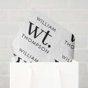 Papel De Seda Nome Monogramado Preto e Branco Moderno Minimalist