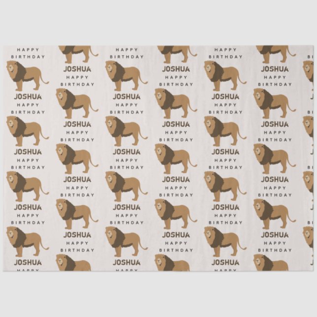 Papel De Seda Nome Personalizado Aniversário de Animais do Leão  (Frente )