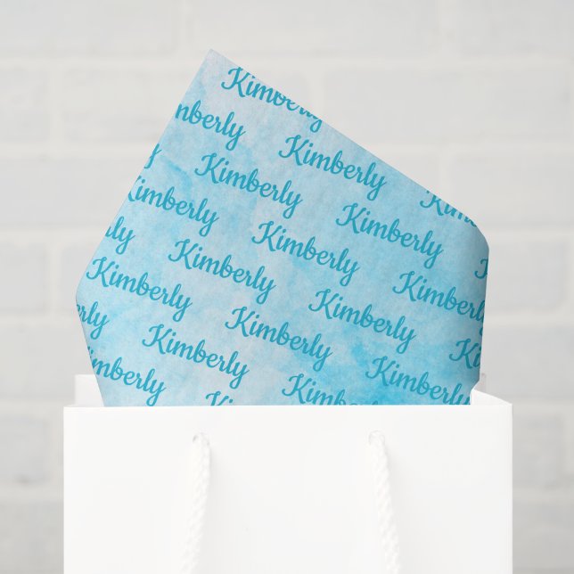 Papel De Seda Nome Personalizado Azul (Sacola de presentes)