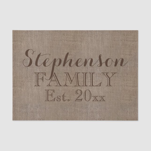 Papel De Seda Nome Personalizado Burlap Rustic Impressão (Frente )