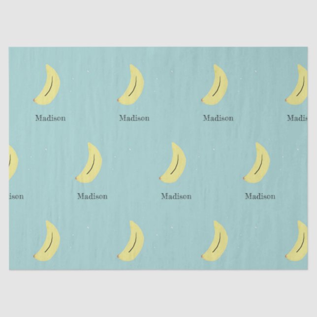 Papel De Seda Nome personalizado da banana pintada em azul (Frente )
