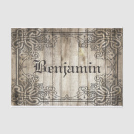 Papel De Seda Nome personalizado da beira do vintage madeira