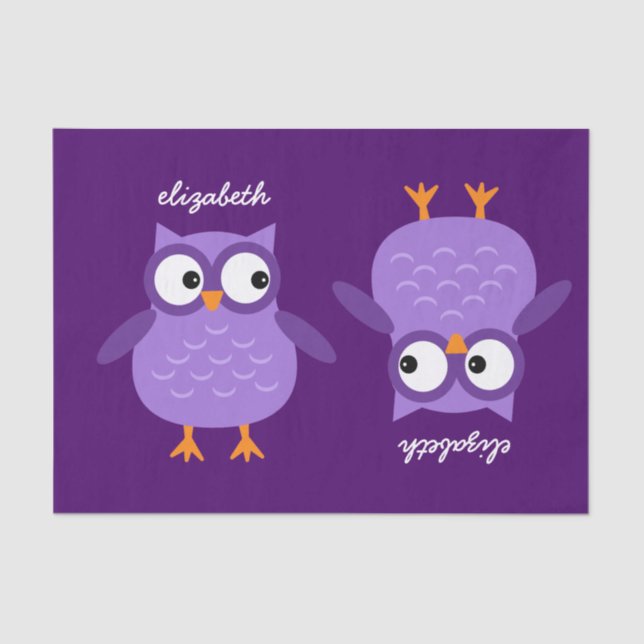 Papel De Seda Nome Personalizado De Coruja Roxa Para Sua A39 (Frente )