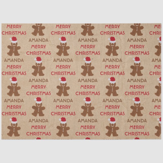 Papel De Seda Nome Personalizado do Homem de Pão de Natal Cookie (Frente )