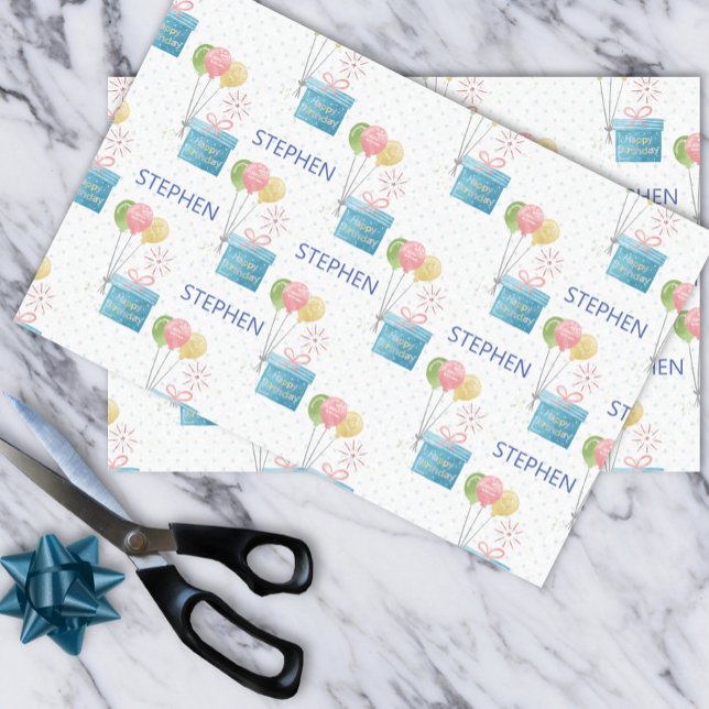 Papel De Seda Nome Personalizado feliz Monograma de Aniversário (Criador carregado)