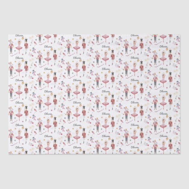 Papel De Seda Nome personalizado Nutcracker Balé Ballerina Natal (Frente )
