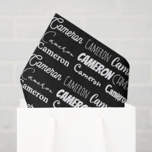 Papel De Seda Nome Personalizado Preto Branco de Aniversário