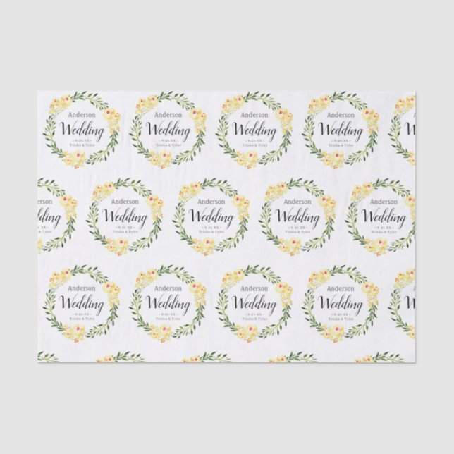 Papel De Seda Nomes de flores amarelas C e data em casamento bra (Frente )
