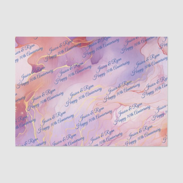 Papel De Seda Nomes de qualquer Aniversário Pêssego Roxo Dourado (Frente )