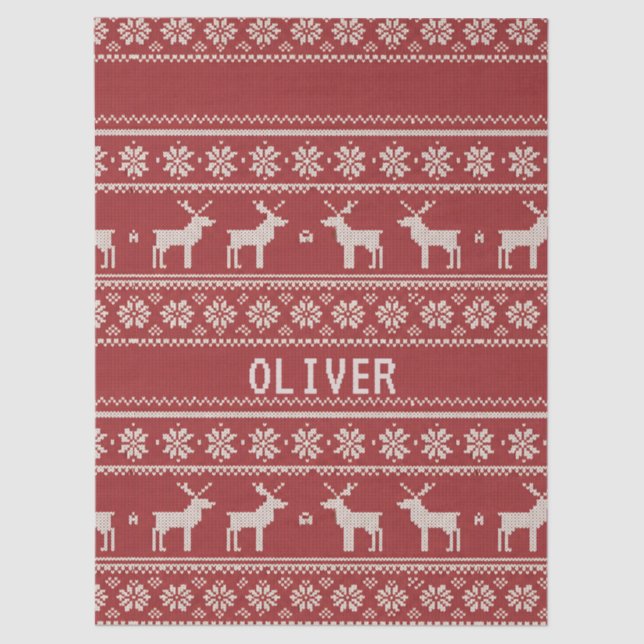 Papel De Seda Nordic Reindeer Knit Pattern Personalized (Frente )