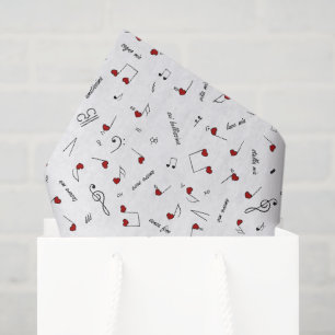 Papel De Seda Notas de Amor Coração Vermelho Notação Musical