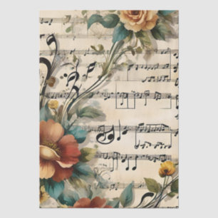 Papel De Seda Notas de Música de Dança Vintage com Design Floral