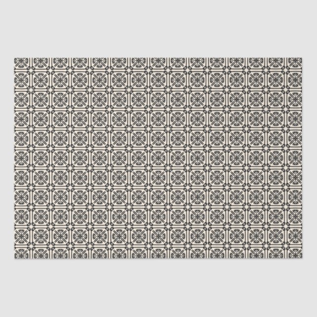 Papel De Seda Nouveau Azulejo espanhol Padrão Negro e Creme (Frente )