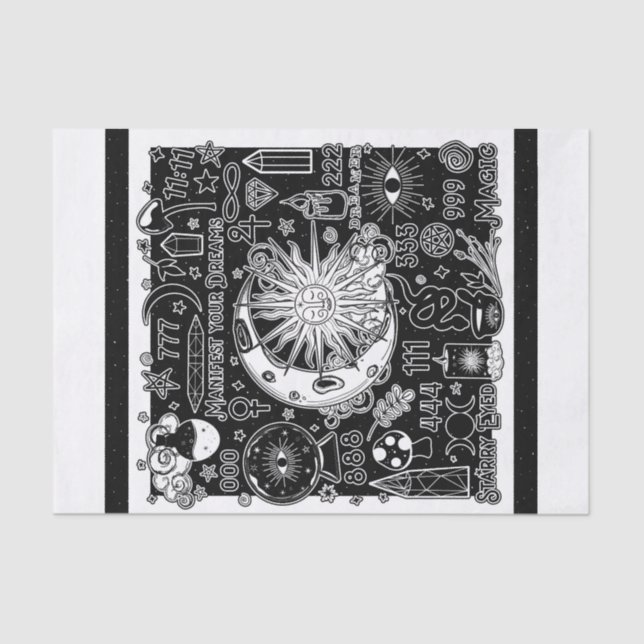 Papel De Seda Numerologia Sortuda Manifestando Preto e Branco Má (Frente )