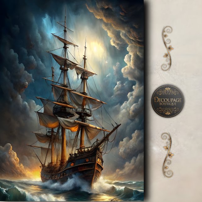 Papel De Seda Nuvem de Tempestade Majestosa Decoupage de Navio A (Majestic Storm Cloud Tall Ship Decoupage Tissue Paper)