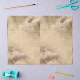 Papel De Seda Nuvens Pássaros Penas Céu Pastel Colagem