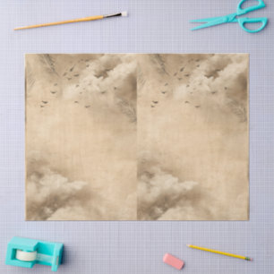Papel De Seda Nuvens Pássaros Penas Céu Pastel Colagem