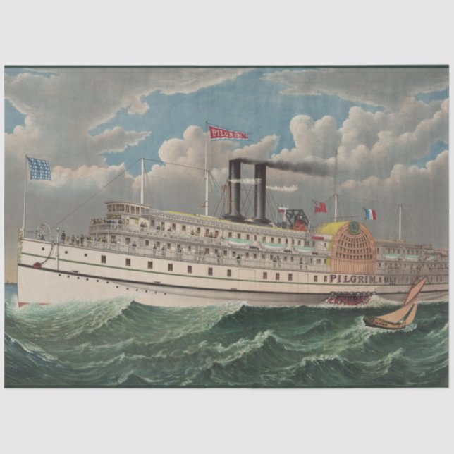 Papel De Seda NY Voyage Grand PaddleWheel Steamboat O Peregrino (Frente )