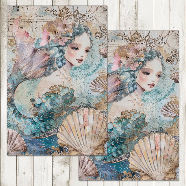PAPEL DE SEDA O DECOUPAGE DA SEREIA ETÉREA (THE ETHEREAL MERMAID DECOUPAGE TISSUE PAPER)
