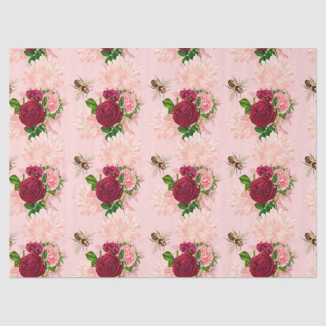 Papel De Seda O Design da Série Abelha Rosa e Dourada 17 Tissue  (Frente )