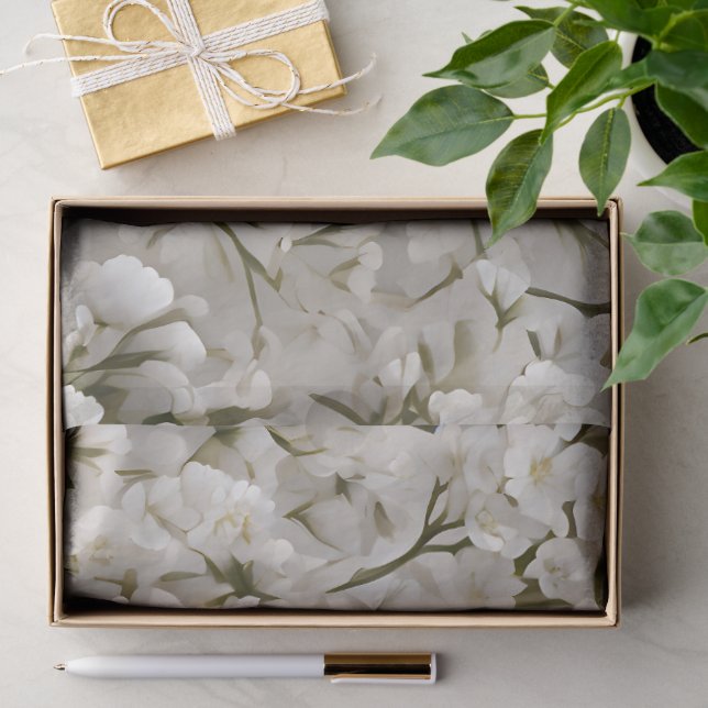 Papel De Seda O Design de Padrão Floral Macio Branco (Presente)