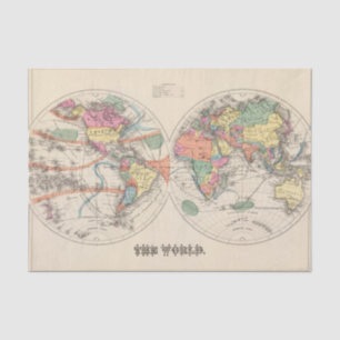 Papel De Seda O mapa do atlas de mundo com correntes e ventos de