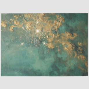 Papel De Seda O ornamento barroco de ouro pesado brilha verde es