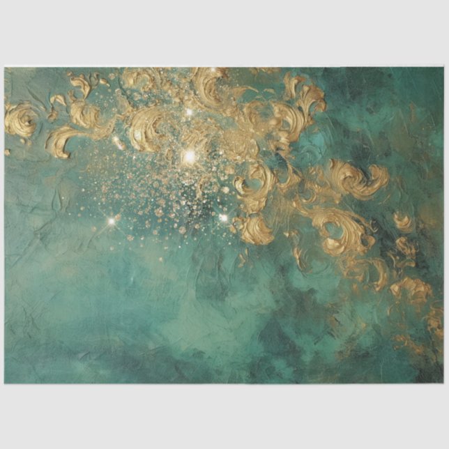 Papel De Seda O ornamento barroco de ouro pesado brilha verde es (Frente )