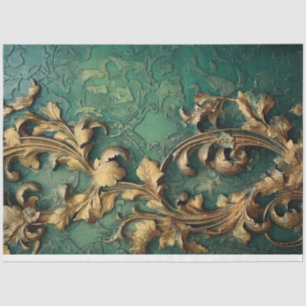 Papel De Seda O ornamento barroco de ouro pesado brilha verde es