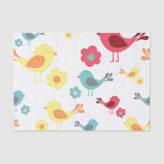 Papel De Seda o padrão das aves de colheita - rosa, azul, amarel