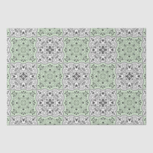 Papel De Seda O padrão verde rococo floresce