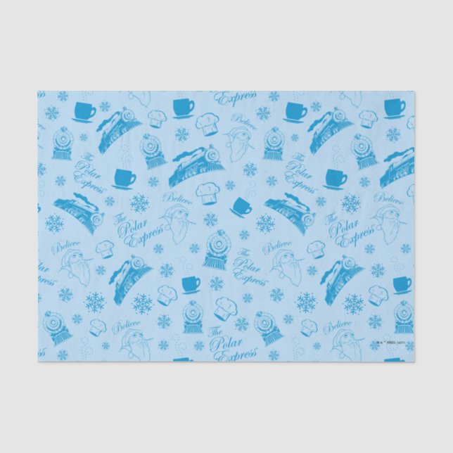 Papel De Seda O Polar Express | Padrão de Ícone de Feriado Azul (Frente )