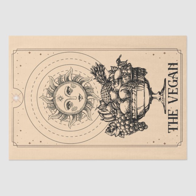 Papel De Seda O Vegan estilizou frutas solares gravadas (Frente )