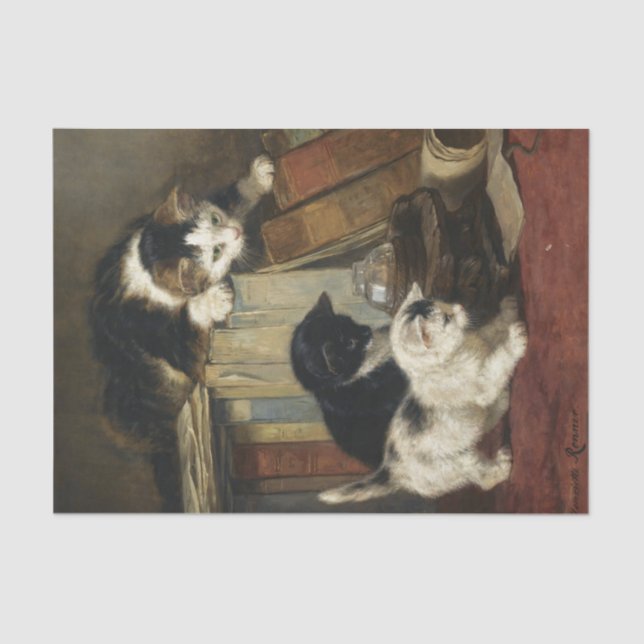 Papel De Seda Observando a presa por Henriette Ronner-Knip (Frente )