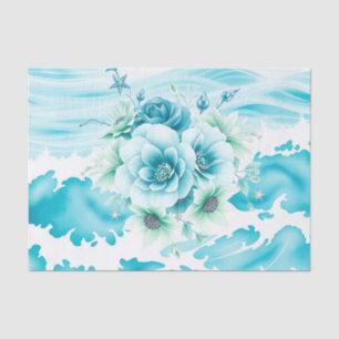 Papel De Seda Oceano Aquarela com Seafoam